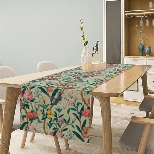 William Morris Floral Table Runner, Birds Butterflies and Bees Botanical Flower Original Design Print Table Runner for Home Party Dining Room Kitchen Decor 13x60 Inch