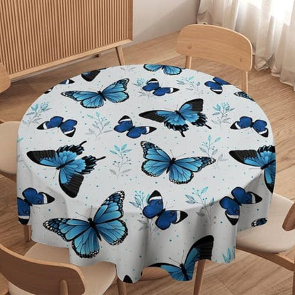 Blue Flying Butterfly Tablecloth, Vintage Celestial Butterfly Herbs Leaves Flower Print Table Cloth for Farmhouse Kitchen Party Picnic Dinner Decor, 60x60in