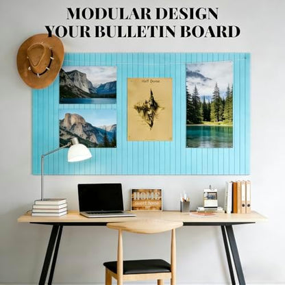 Slat Felt Wall Tiles (12 Pack) - 11.8"x11.8" Self-Adhesive Bulletin Board for Wall, Acoustic Panels for Sound Dampening, Modern Black Pin Board, Home Office Decor (30x30cm)