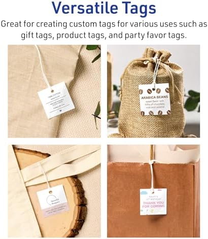 Avery® Printable Square Tags, Sure Feed® Technology, 1-1/2" x 1-1/2", Glossy White Cardstock, Print-To-The-Edge, Laser/Inkjet Printable, 200 Total, Great for Custom Gift or Branding Tags