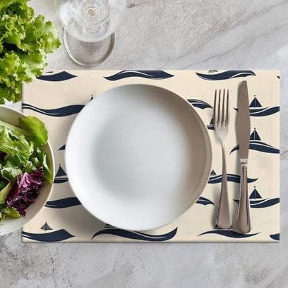 Batmerry Maritime Ocean Linen Placemats Set of 6, Nautical Sailing Washable Table Mats for Kitchen Table Thickened Heat Insulation Dining Set Indoor Outdoor 12X18 in