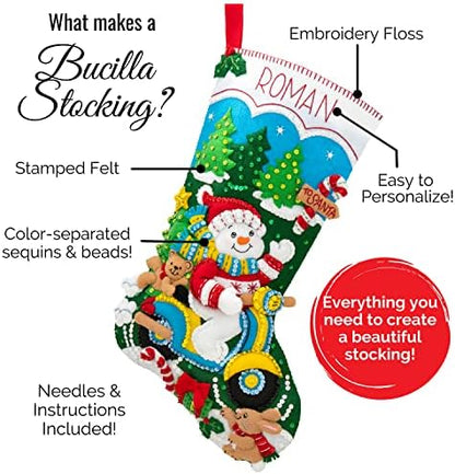 Bucilla 18-Inch Christmas Stocking Felt Appliqué Kit, 86818 Christmas Village