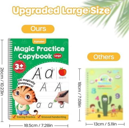 Large Magic Grooved Practice Copybook 5 Pack with Pens, Reusable Children's Magic Copybooks, Magical Handwriting Workbooks Number Letter Tracing for Kids Age 3-8 Kindergarten Preschool Calligraphy