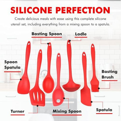 Chef Craft 42077 7 Piece Silicone Kitchen Tool and Utensil Set, Red