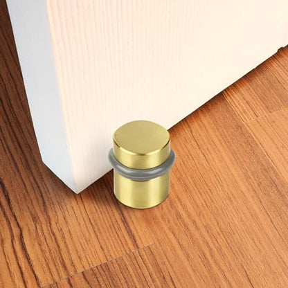 Modern Cylindrical Door Stop – Satin Brass Floor Rubber Bumper, 4-Pack – Design House, 188185
