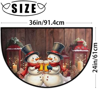 Christmas Snowman Half Round Door Mat Non Slip Washable Xmas Semi Circle Area Rug Absorbent Soft Decoration Half Moon Rug Floor Mat for Indoor Kitchen Bathroom Patio Front Door Mat Decor