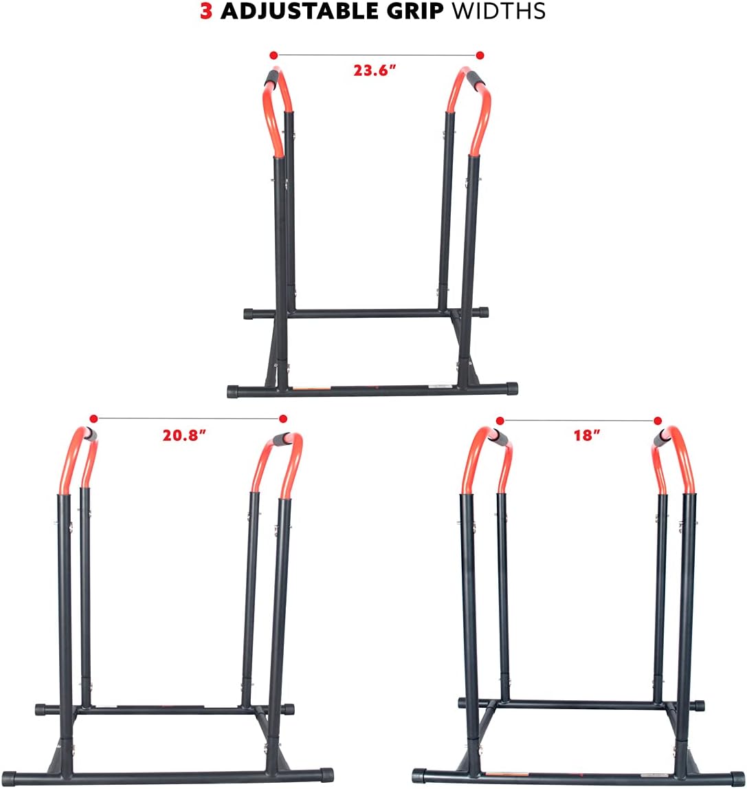 Sunny Health & Fitness Power Tower, Dip Bar, Push-Up & Pull Up Assisting Parallette Station w Optional Rock Climbing Grip Trainer