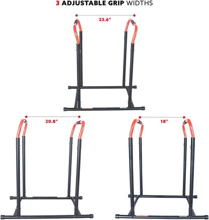 Sunny Health & Fitness Power Tower, Dip Bar, Push-Up & Pull Up Assisting Parallette Station w Optional Rock Climbing Grip Trainer