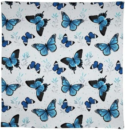 Blue Flying Butterfly Tablecloth, Vintage Celestial Butterfly Herbs Leaves Flower Print Table Cloth for Farmhouse Kitchen Party Picnic Dinner Decor 60x110in