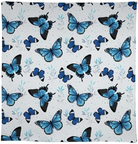 Blue Flying Butterfly Tablecloth, Vintage Celestial Butterfly Herbs Leaves Flower Print Table Cloth for Farmhouse Kitchen Party Picnic Dinner Decor 55x55in