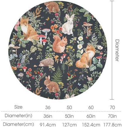 Watercolor Forest Tablecloth, Rustic Woodland Animals Squirrel Rabbit Fox Wild Flower Mushroom Leaves Print Table Cloth Cover for Kitchen Dining Indoor Outdoor Decor, 50x50in