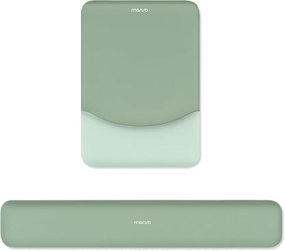 MOSISO Wrist Rest Support Mouse Pad & Keyboard Set, Green | Rectangular Ergonomic Mousepad, Non-Slip Base, Home/Office Pain Relief & Easy Typing, Neoprene Cloth & Raised Silicone Lining