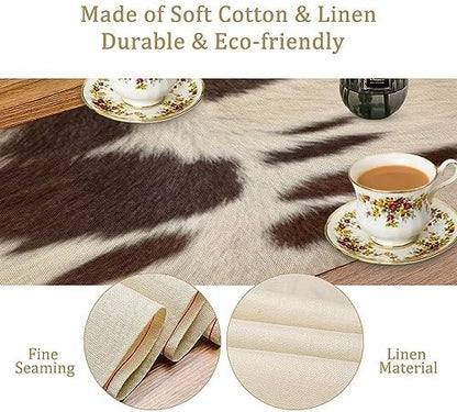 Cow Print Table Runner, Brown Cowhide Print Western Style Table Runner Country Farmhouse Cottage Cow Patten Table Decoration for Home Kitchen Dining, 13x36 Inch