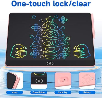 16 Inch Large LCD Writing Tablet for Kids, Colorful Reusable Electronic Doodle Board with Stylus, Educational Drawing Pad for Math Practice & Learning, Travel Essential Toys for Boys Girls (Pink)