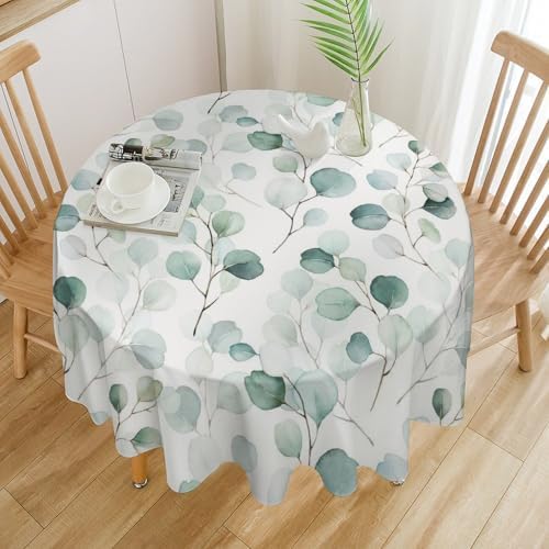 Eucalyptus Leaf Tablecloth, Spring Botanical Sage Green Watercolor Floral Plant Branches Print Table Cloth for Home Kitchen Dining Outdoor Patio Wedding Decor, 36x36in