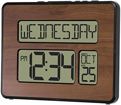 La Crosse Technology 513-1419-WA-INT Atomic Large Full Digital Calendar Clock, Walnut, 9.84"L x 1.14"W x 7.48"H