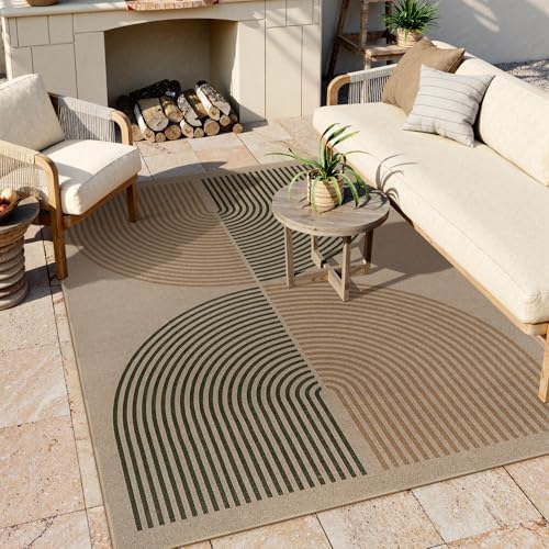 Lahome Modern Rainbow Easy Jute Rug, Washable 5x7 Area Rugs for Living Room Black Farmhouse Dining Room Rug, Contemporary Natural Throw Mat Non Slip Floor Carpet for Office RV Patio