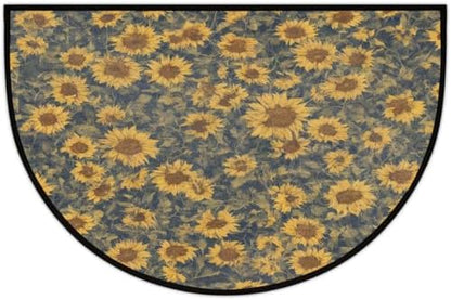 Sunflower Retro Flower Half Round Door Mat Non Slip Washable Semi Circle Area Rug Absorbent Soft Half Moon Rug Floor Mat for Indoor Outdoor Kitchen Bathroom Patio Front Door Mat Decor