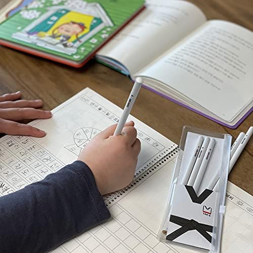 TAE-S Taekwondo Pencils HB Wood Pencils with White Clear PVC Pencil Case - Perfect for Drawing, Sketching, Writing, Art - Gift Idea for Martial Arts Students 1 Pack of 5 Pencils