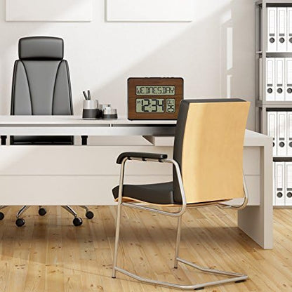 La Crosse Technology 513-1419-WA-INT Atomic Large Full Digital Calendar Clock, Walnut, 9.84"L x 1.14"W x 7.48"H