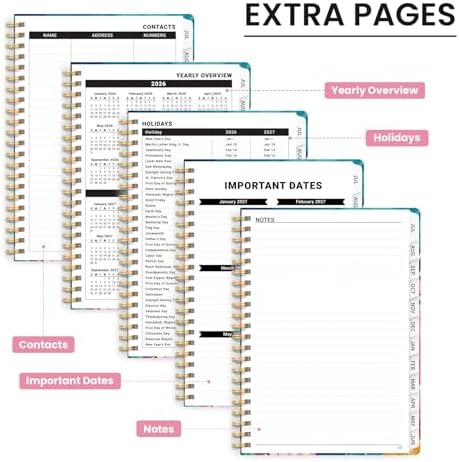 Academic Planner 2026-2027, Monthly and Weekly Calendar Planner, July 2026 - June 2027, Pretty Hardcover Teacher Student Planning Agenda Book with Tabs, Fit for School Office Supplies, 6.3" x 8.5", Coral Garden