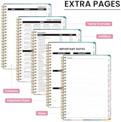 Academic Planner 2026-2027, Monthly and Weekly Calendar Planner, July 2026 - June 2027, Pretty Hardcover Teacher Student Planning Agenda Book with Tabs, Fit for School Office Supplies, 6.3" x 8.5", Coral Garden