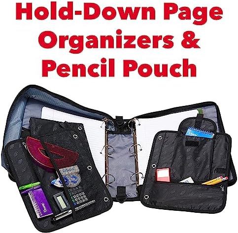 Case-it The Dual 2-in-1 Zipper Binder Two 1.5-Inch D-Rings, 600 Sheet Capacity, Pencil Pouch & Multiple Pockets School & Office Organizer with Shoulder Strap Dual-101 Fire Engine Red(Pack of 6)