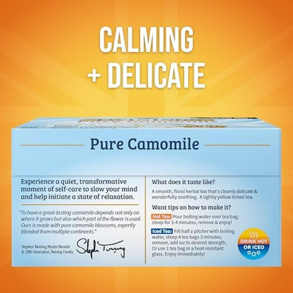 Twinings Pure Camomile Herbal Caffeine-Free Tea Bags, 50 CT Box (6 Pack)