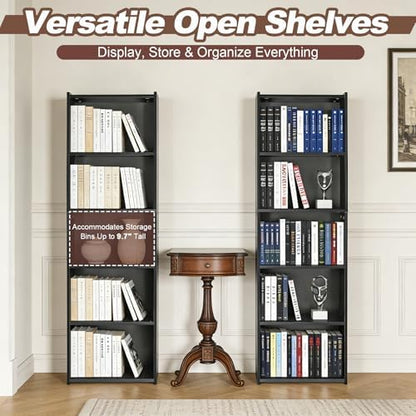 SUPER DEAL 5-Tier Bookcase and Bookshelf, Open Storage Shelves Narrow Tall Freestanding Cube Display Shelf for Bedroom Home Office Apartment Small Spaces, 52 Inch Black
