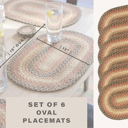 Homespice Russet Braided Placemats for Country Decor, Oval 13x19 Set of 6
