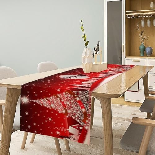 Merry Christmas Table Runner Red Snowflakes ,Xmas Ball Ornaments Snow Red Table Runners for Dinning Table,Snowflake Sparkle Kitchen Decor,Holiday Dinner Decoration-13x108 Inch