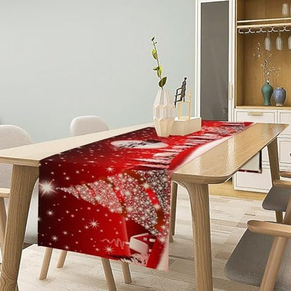 Merry Christmas Table Runner Red Snowflakes ,Xmas Ball Ornaments Snow Red Table Runners for Dinning Table,Snowflake Sparkle Kitchen Decor,Holiday Dinner Decoration-13x108 Inch