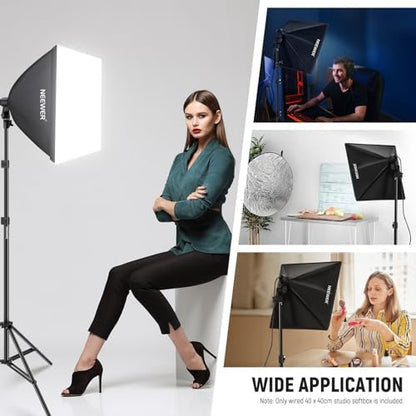 NEEWER 16x16in/40x40cm Softbox with E26 Porcelain Socket/Power Cord/White Diffuser/Stand Adapter, Durable Nylon Softbox Lighting Modifier for Studio Photography Lighting, SF4040 (US Plug)