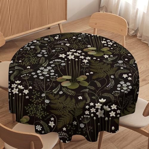Woodland Field Tablecloth, Rustic Forest Wild Flower Herb Fern Farmhouse Natural Floral Table Cloth for Picnic Party Dining Room Home Decor, 70x70in