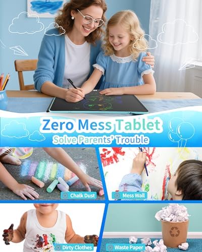 Rechargeable LCD Writing Tablet for Kids, 16 Inch Colorful Drawing Tablet, Educational Toddler Drawing Pad, Reusable Learning Toys for Kids (Ages 3-8), Ideal Gift for Christmas Birthday (Blue)