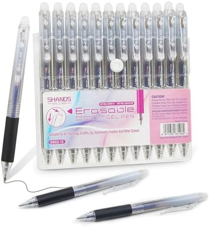 12Pcs Retractable Erasable Gel Pens Clicker,Fine Point 0.7mm Smooth Writing Pens,For Writing Journaling Taking Notes School Office Home. (12Black)