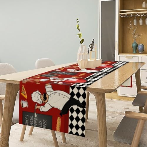 Chef Table Runner,Farmhouse Decor Burlap Table Runners for Party Wedding, Chef Decorations for The Kitchen, Chef Kitchen Decor 13x70in