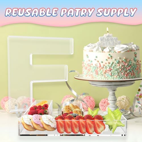 13.8" Extra Large Acrylic Letter Charcuterie Board Box, Reusable Fillable Letter Cake Candy Dish Display Serving Tray for Birthday Anniversary Party Decoration (F)