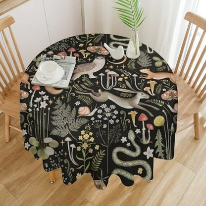 Retro Forest Curtains, Fairy Tale Woodland Wild Animals Moths Owl Snake Cartoon Flowers Mushroom Farmhouse Holiday Tablecloths for Home Kitchen Party Dinner Decor, 36x36in