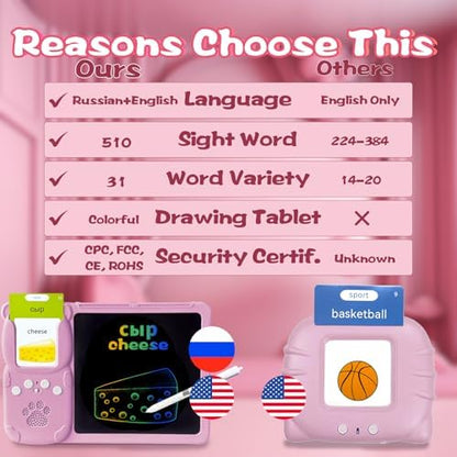 Talking Flash Cards with Writing Tablet - Russian English, Pink