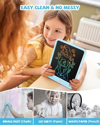 LCD Writing Tablet 10 Inch, Toys for 3 4 5 6 7 8 9 10 Year Old Boys Girls, Colorful Doodle Board Drawing Tablet, Gift for Boys Toddlers Age 3-12 Years, Memo Board, Drawing Pads with Lanyard(Lake Blue)