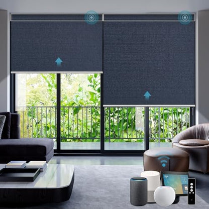 SmartWings Motorized Smart Roller Shades, 100% Blackout Eclipse Denim