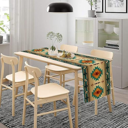 Aztec Southwest Table Runner, Ethnic Style Design Geometric Triditional Kitchen Table Runners Table Setting Decor for Garden Farmhouse Wedding Party Holiday Dinner Home, 13x108 Inch