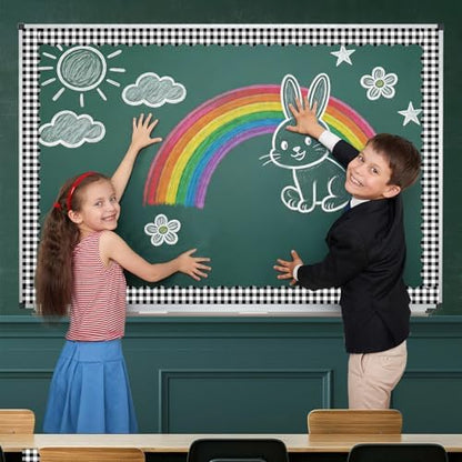 VABAMNA 50 Feet Bulletin Board Borders Black White Checkered Classroom Decor Wavy Scalloped Rolled Border Trims for Back to School Classroom Chalkboard Whiteboard Door Wall Decorations