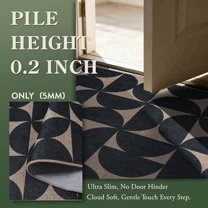 Lahome Semi Circle Easy Jute Black Runner Rug, 2x8 Washable Kithcen Runner