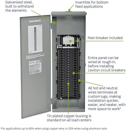 Leviton 42 Space Outdoor Load Center with 200A Main Circuit Breaker, LR420-BDD