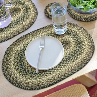 Homespice Pinecone Braided Placemats for Rustic Decor, Oval 13x19 Set of 4