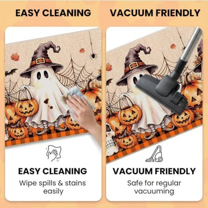 Halloween Kitchen Mats Set of 2, Pumpkin Ghost Skull Kitchen Rugs