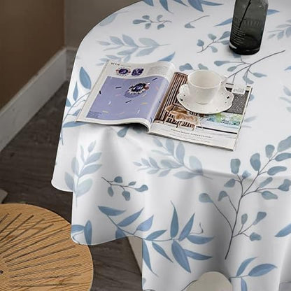 Blue Leaves Tablecloth, Summer Light Blue White Grey Leaves Fern Forest Herbs Plants Print Table Cloth for Indoor Outdoor Dining Table Party Picnic Decor, 50x50in