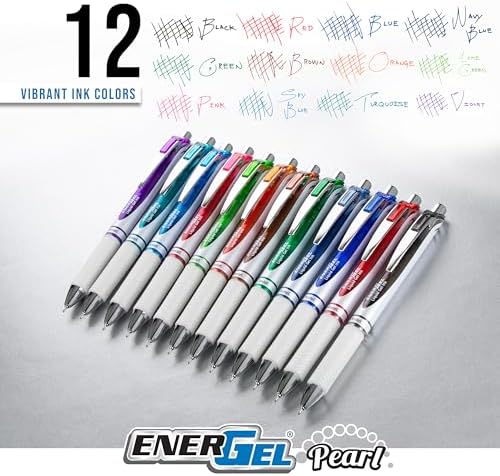 Pentel EnerGel RTX Pearl Liquid Gel Pen, (0.5mm) Needle Tip, Fine Line, Asstd. Ink, 14-Pk Plastic Box